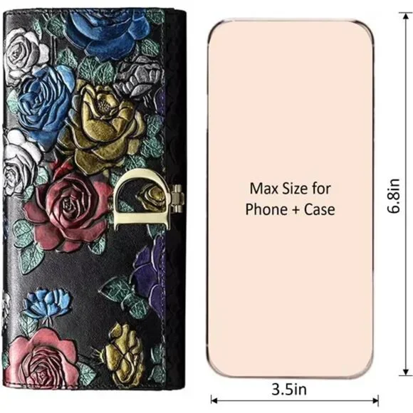 Women Long Wallet Genuine Leather RFID Blocking Floral Hand Painted